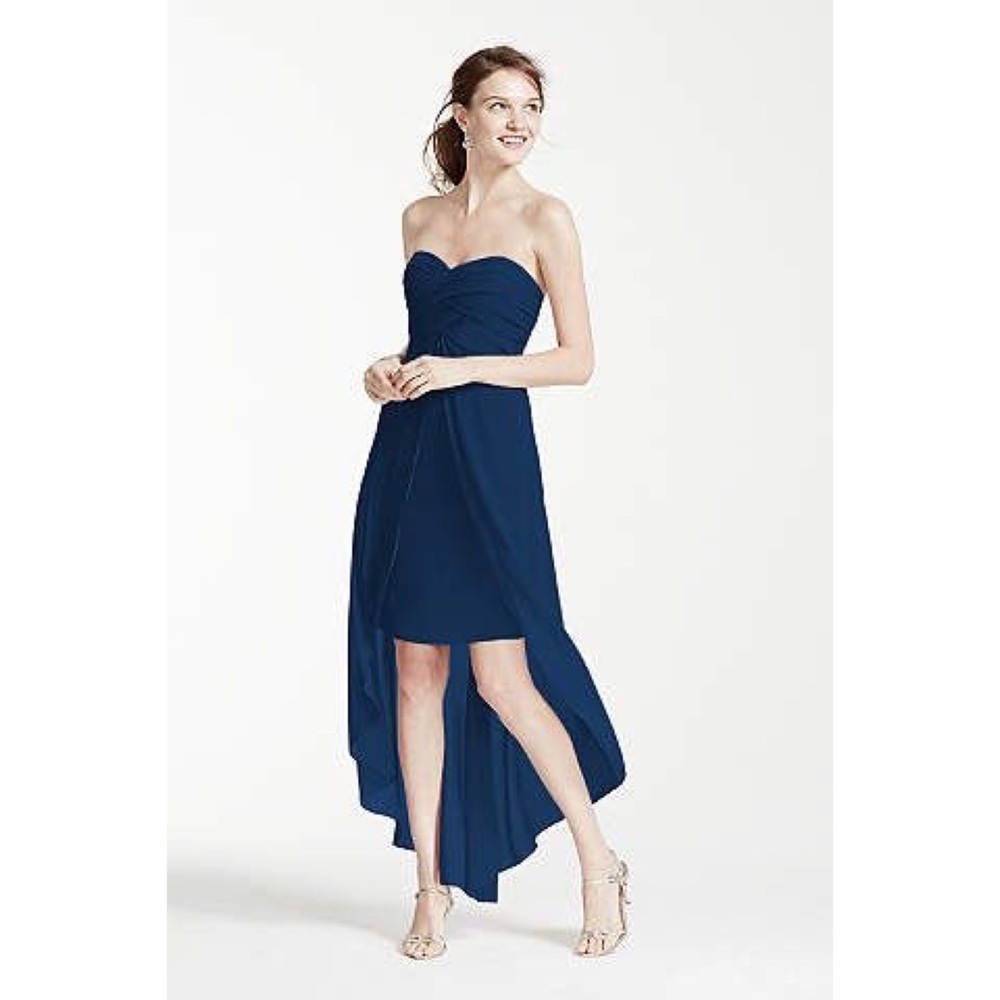 David’s bridal high low navy bridesmaid dress